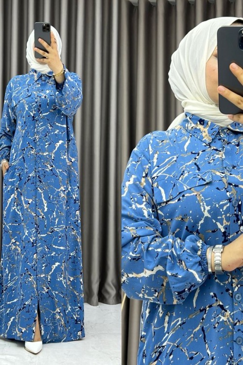 3514 Mozaik Elbise Mavi