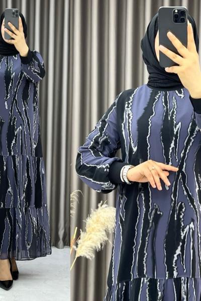 3527 Serpil Şifon Elbise Gri