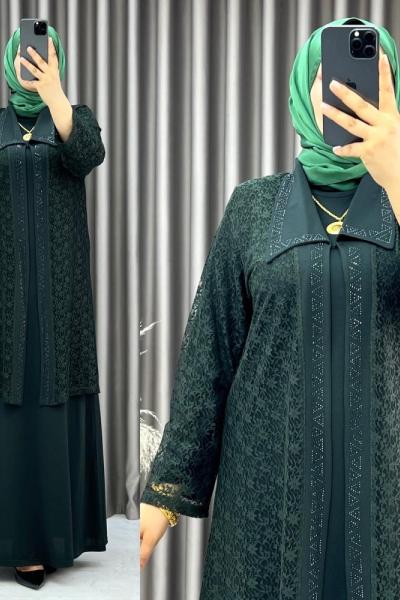 3534 Dantel Abiye Zümrüt