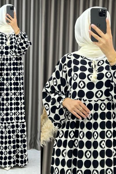 3537 Elvan Balon Kol Elbise Siyah