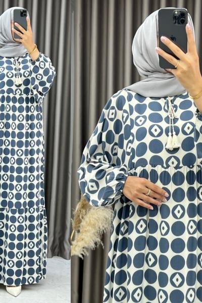 3537 Elvan Balon Kol Elbise Gri