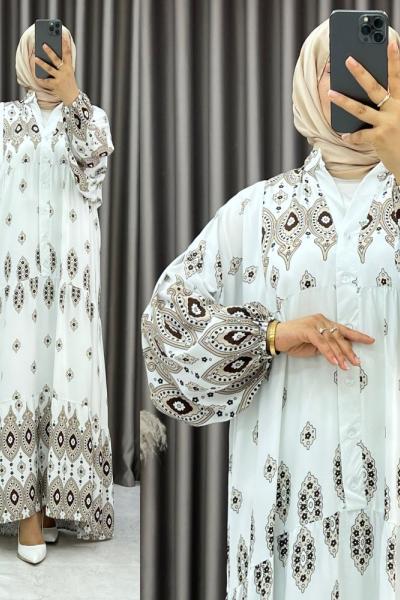 3539 Müge Balon Kol Elbise Vizon