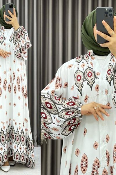 3539 Müge Balon Kol Elbise Haki