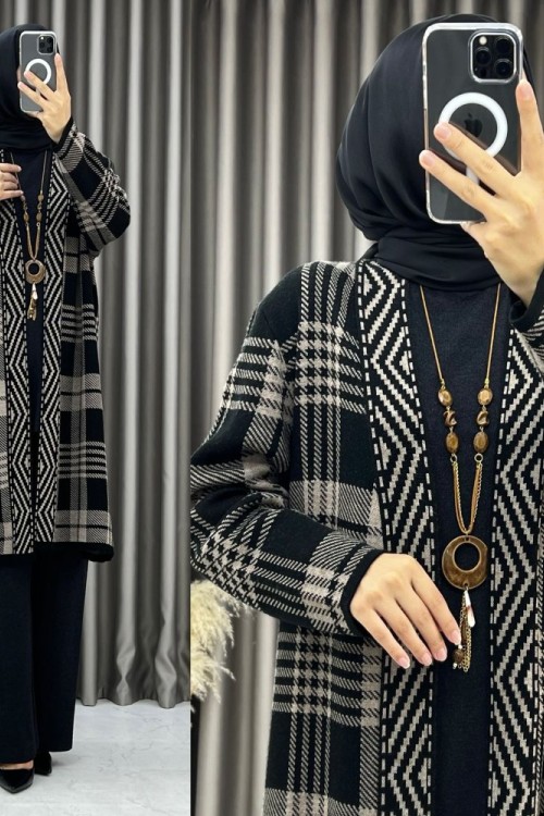 3585 Ayşem 3 lü Triko Takım Siyah