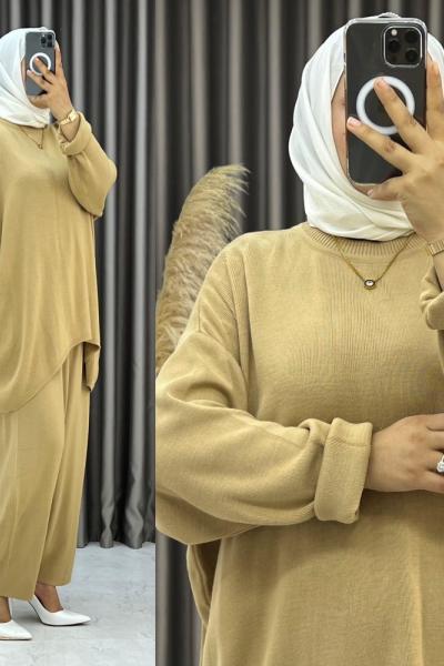 Akçan Triko Şalvar Takım Camel