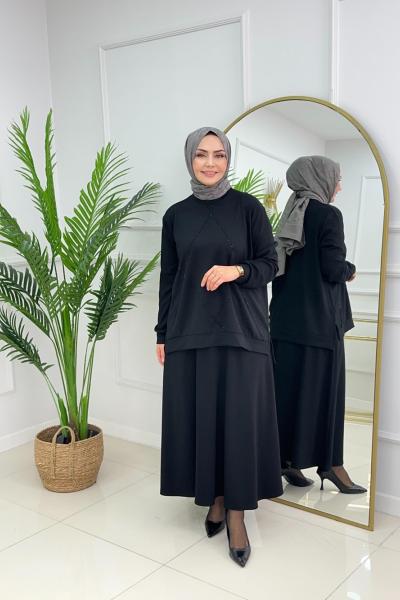 ASMİN ETEKLİ TAKIM - SİYAH