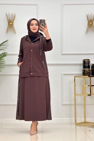 ASYA ETEKLİ TAKIM-KAHVERENGİ