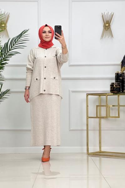 AYBÜKE ETEKLİ TAKIM-BEJ