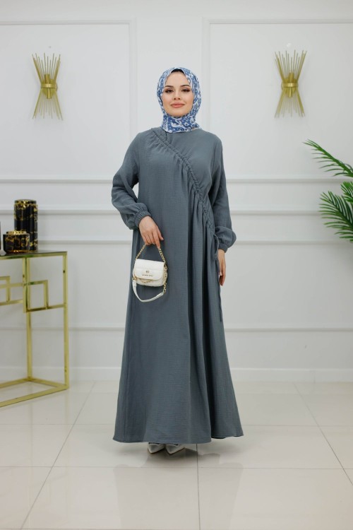 BANU MÜLİN BÜZGÜLÜ ELBİSE-ANTRASİT