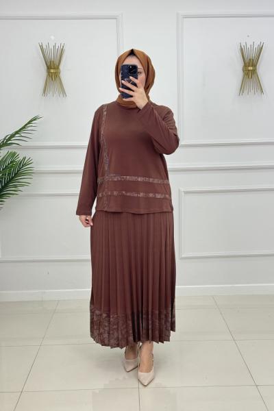 BİRGÜL ETEKLİ TAKIM-KAHVERENGİ