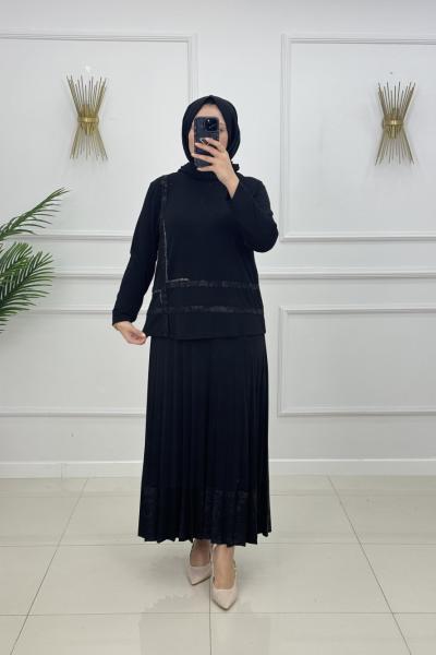 BİRGÜL ETEKLİ TAKIM-SİYAH