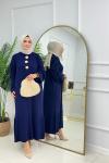 CANSU DÜĞMELİ ELBİSE - LACİVERT