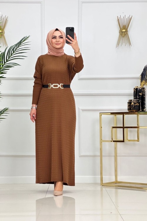 ESİLA TRİKO ELBİSE-SÜTLÜ KAHVE