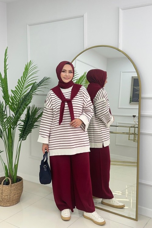 FULARLI TRİKO TAKIM - BORDO