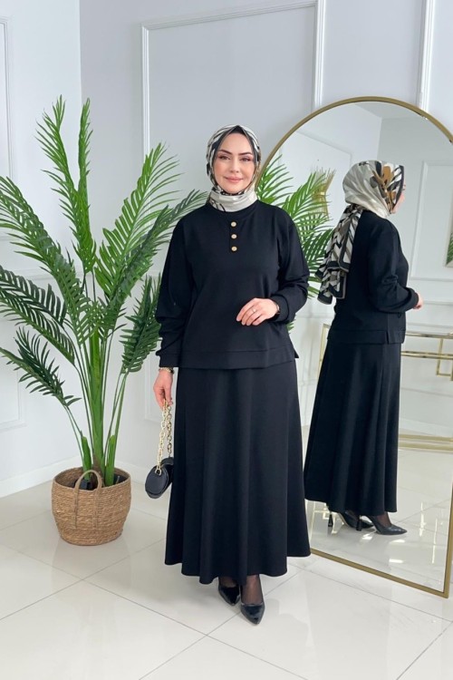 GÜLCAN ETEKLİ TAKIM - SİYAH