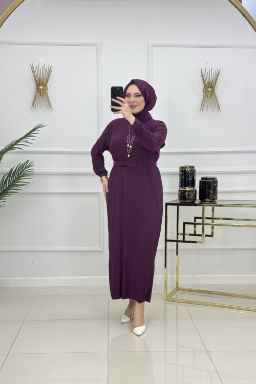 NAZLI PİLİSELİ ELBİSE-MÜRDÜM