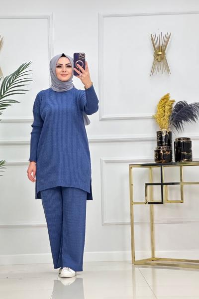 SAÇ ÖRGÜ TRİKO TAKIM-İNDİGO MAVİ