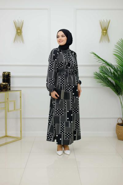YADE ELBİSE-SİYAH PUANTİYE