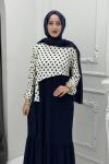 Puantiye Elbise Lacivert